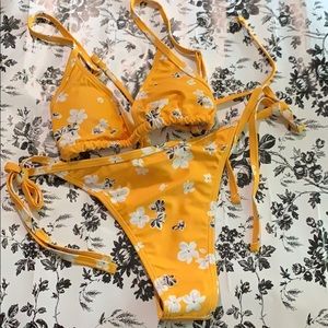 Two piece yellow floral bikini